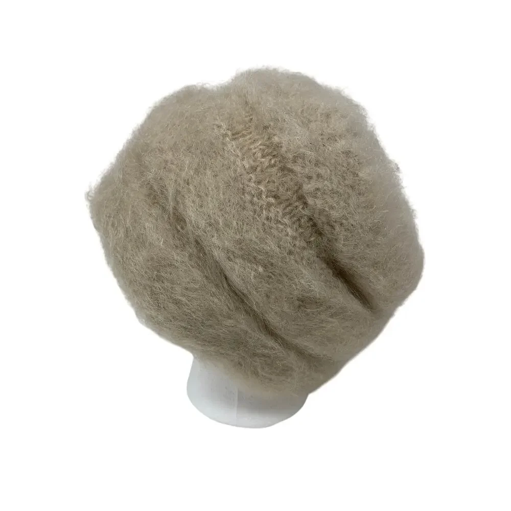 Vintage Handmade Handknit Bernat Capelet + Winter Hat Set Parchment Cream Wool